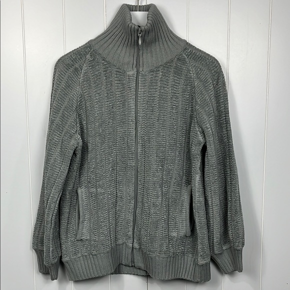 Draper & Damon Womens Cardigan PM Dusty Blue Zip Front Pockets Knit Collar Soft - Picture 1 of 14